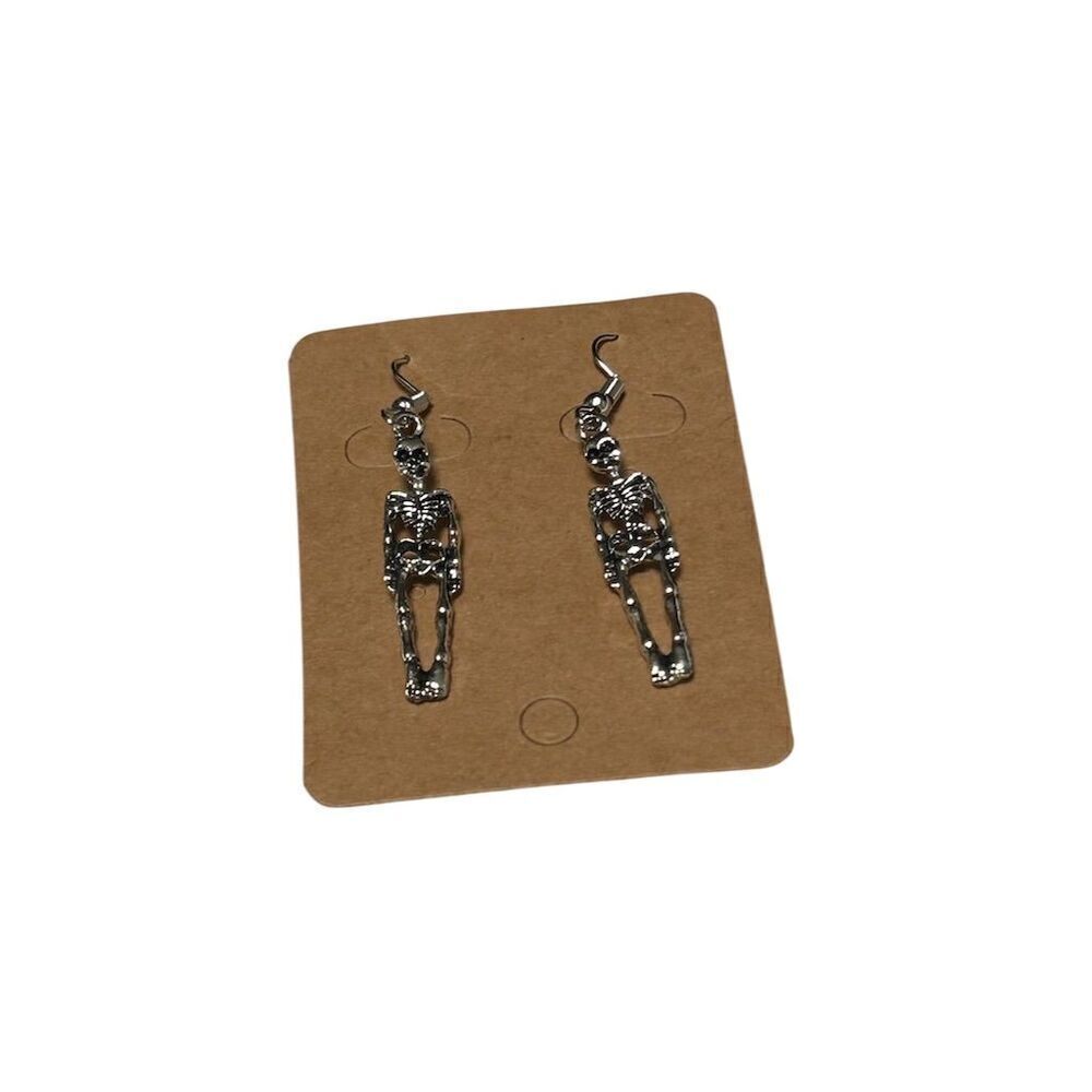 Gothic Skeleton Skull Dangle Earrings Halloween Jewelry Silver